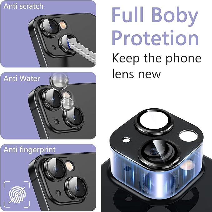 2 Pack Camera Lens Protector for iPhone 15 / iPhone 15 Plus,[Not Easy to Breakn ] AR Tempered Glass Strong Adsorption Metal Camera Cover Screen-Light blue