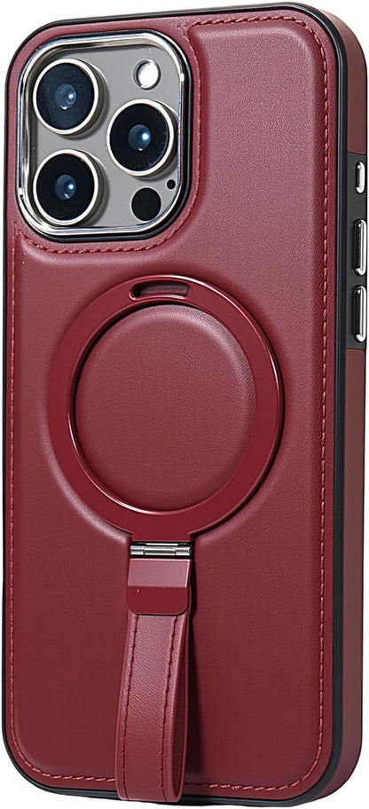 Leather Case, Suitable for iPhone 15 Pro Max Case, Invisible Magnetic Design, Equipped with a Lanyard and Foldable Stand, Black, Yellow and red (Black, iPhone 15 Pro Max)