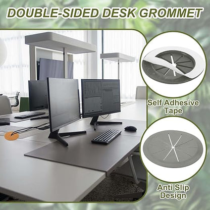 PATIKIL Desk Grommet 3-3/16", 4 Pcs Round Cable Grommet Cord Hole Cover with Adhesive Tape Flexible Table Wire Organizer for Office Home Table Countertop, Gray