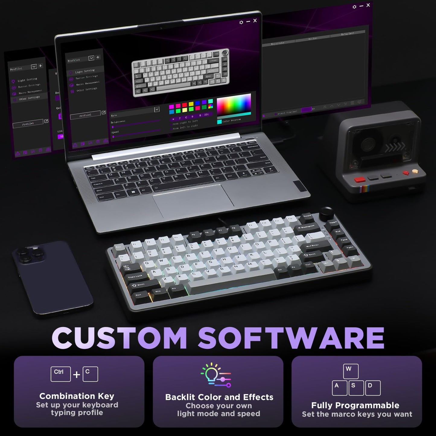 YUNZII B75 75% Hot Swap RGB Mechanical Keyboard(Dark Grey,Cocoa V2)