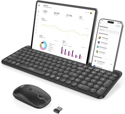 seenda Bluetooth Keyboard and Mouse for iPad, Multi-Device Bluetooth + 2.4G Wireless Keyboard Mouse with Tablet Holder for MacBook/Windows Computer, iOS/Andriod Tablet Phone, Black
