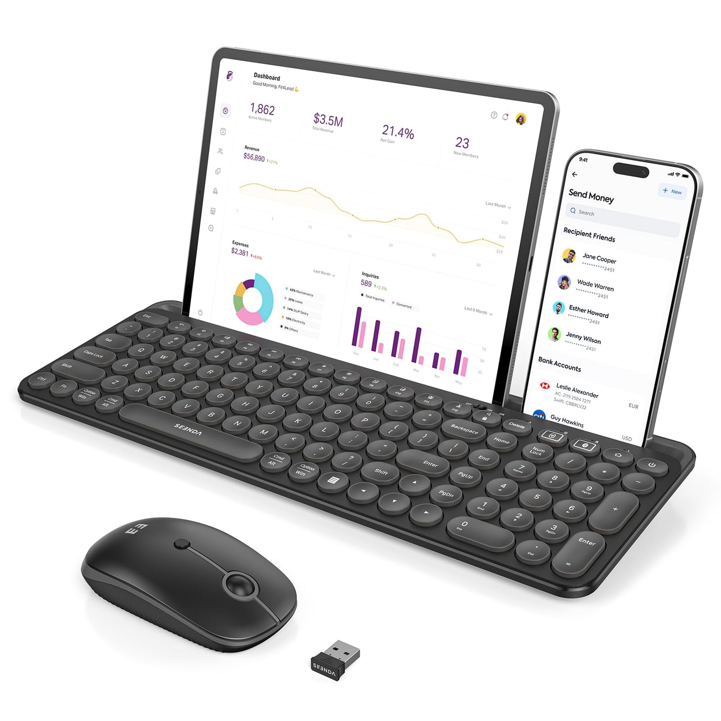 seenda CTU-301 Bluetooth Keyboard and Mouse Combo for iPad,Black