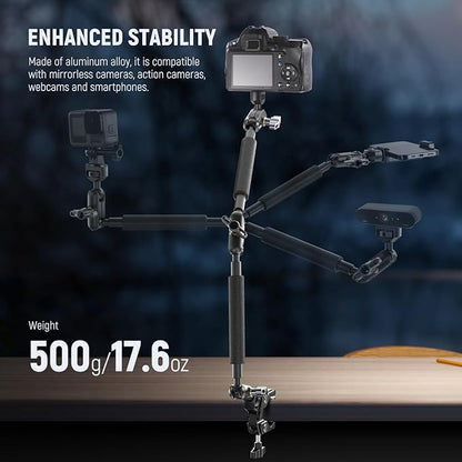 NEEWER 22" Magic Arm w Desk C Clamp, Overhead Camera Mount with Articulating Mic Boom Arm 1/4" 3/8" Threads for ARRI, Desktop Stand Holder for Phone Microphone Webcam Action Camera Video Light, UA057
