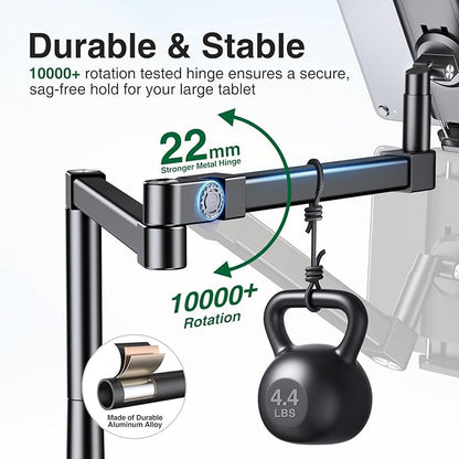 elitehood Long Arm iPad Desk Mount with Grommet Mounting Base, Heavy Duty Aluminum Tablet Holder for Desk, Swivel Arm Mount for iPad Pro 13/12.9 Air Mini, iPhone and 4.7-13in Tablets