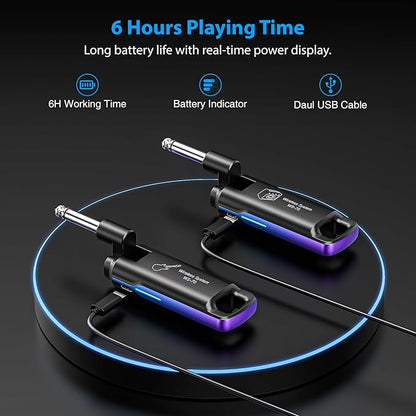LEKATO Wireless Guitar System UHF Wireless Guitar Transmitter Receiver Rechargeable Audio Wireless Guitar Transmitter and Receiver with 70 Channels Wireless for Guitar Bass Electric Instruments (Blue)