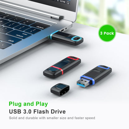 TOPESEL 128GB USB 3.0 Flash Drive 3 Pack,up to 90MB/s Reading,30MB/s Write
