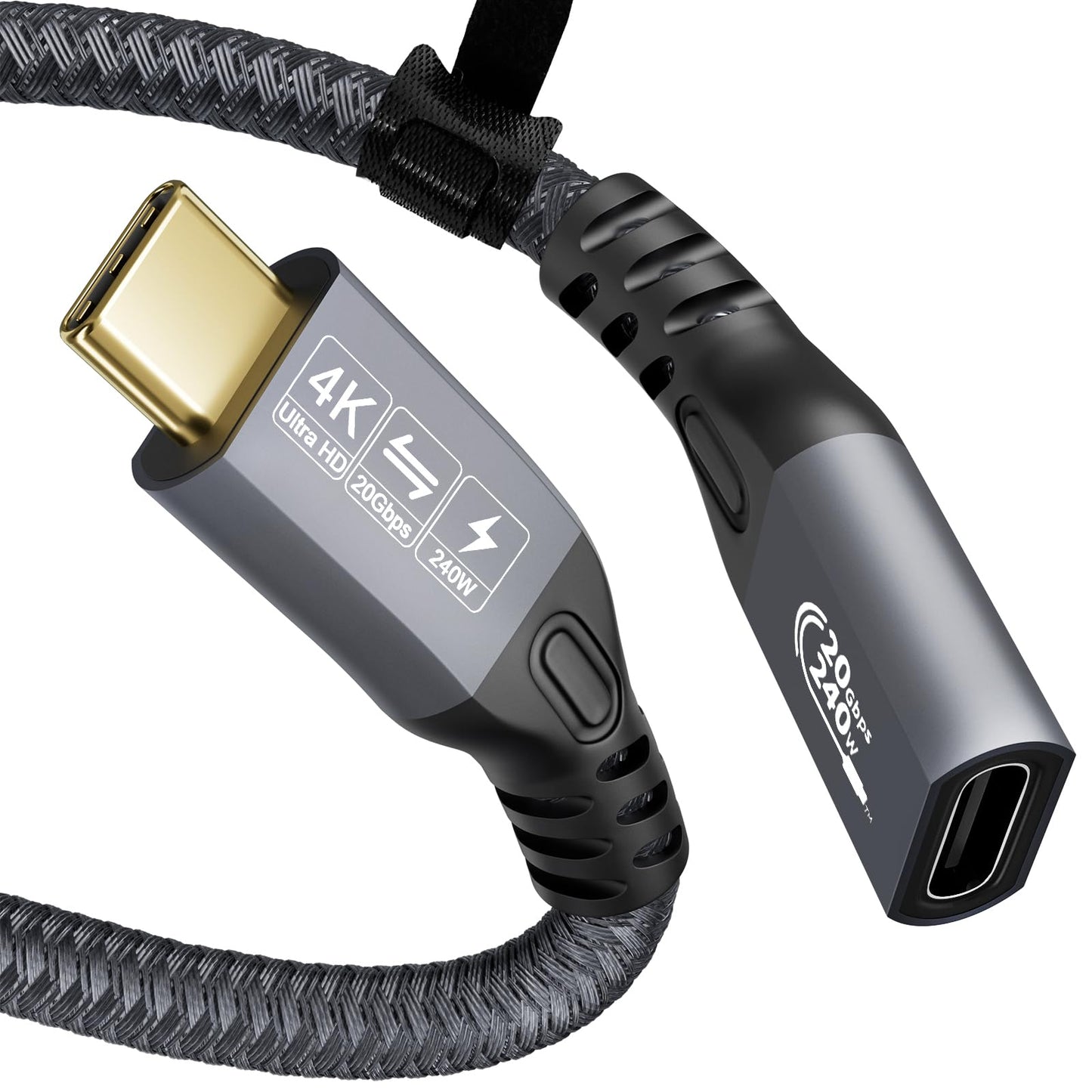CABLEDECONN Type C Cable 3ft 1m, 240W 48V/5A USBC to USB C 3.2 Gen2×2 Extension Cable, 20Gps Male Female Extender Cable, 4K@60Hz Dual C Video Cord Compatible with MacBook Pro