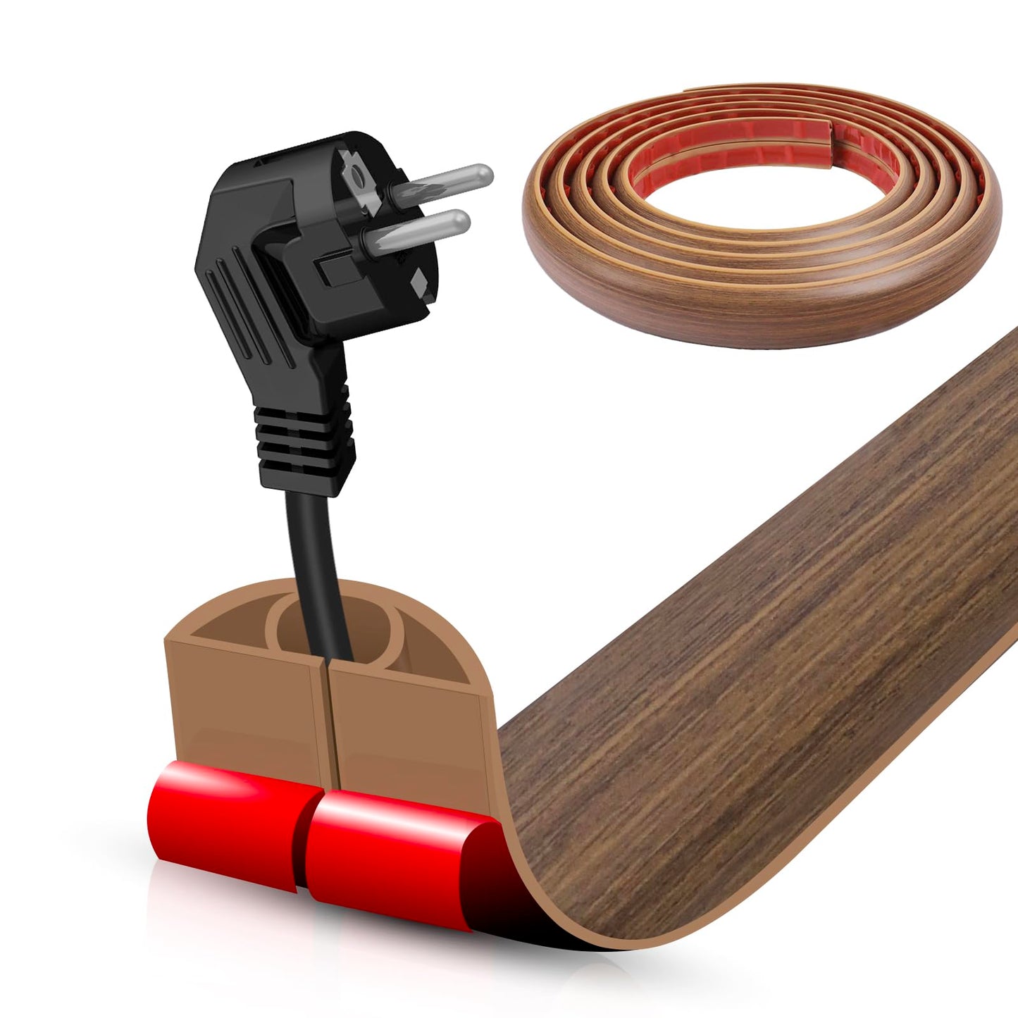 Floor Cord Cover Cable Cavity Self Adhesive Cord Hider Floor 10FT Floor Cable Management Power Cord Protector Floor Electric Cord Covers for Offices, Gym, Exhibitions (Misty Brown Wood, 1.18" x 20')