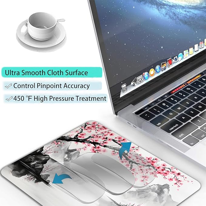 Watercolor Cherry Blossom Japanese Custom Mouse Pad with Non-Slip Rubber, Small Square Design for Wireless Laptop & Computer Mouse Pads for Desk, 9.5 x 7.9 inch Smooth Surface for Gaming & Office