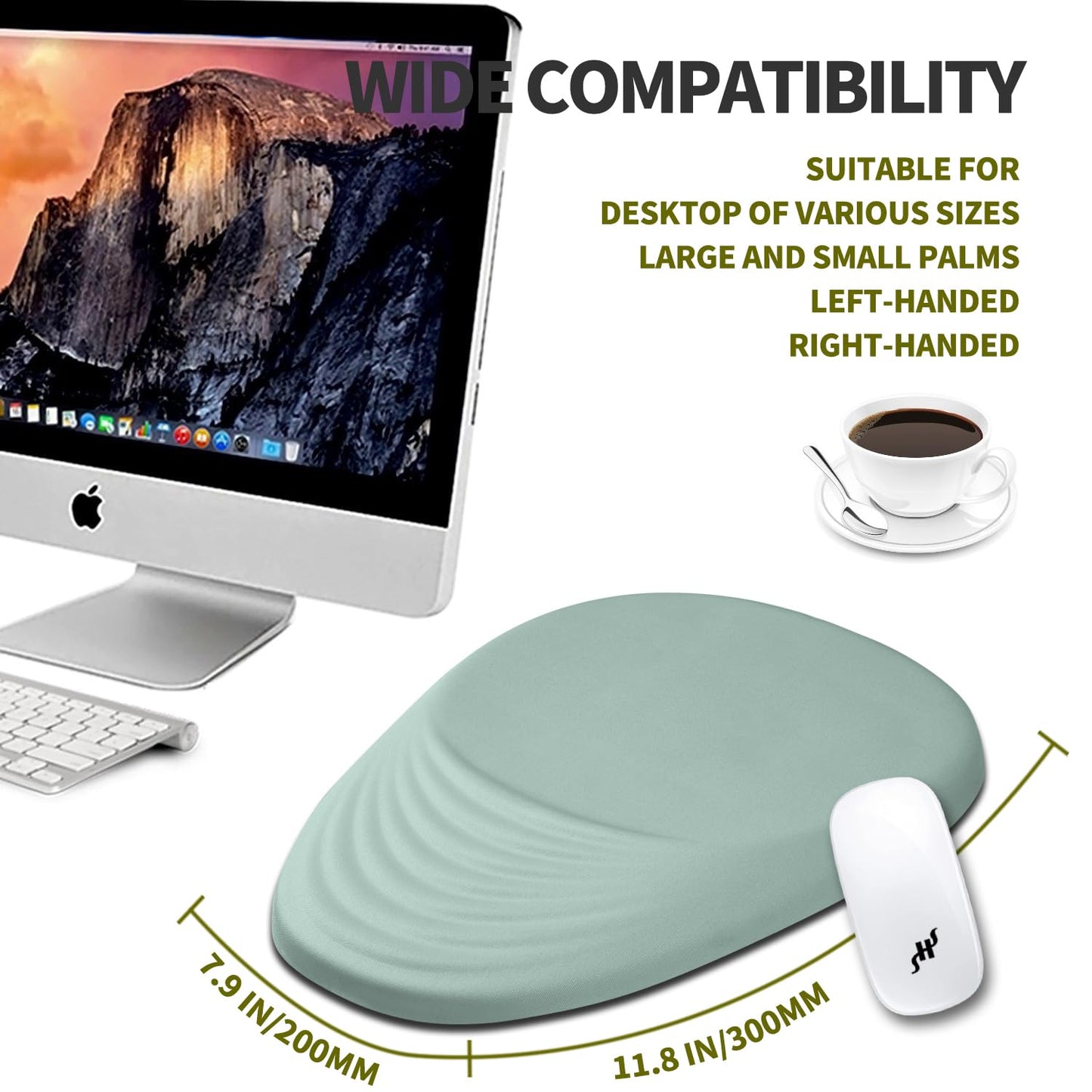 Hokafenle Ergonomic Mouse Pad Wrist Support, Terraced Slope Carpal Tunnel Wrist Pad for Mouse with Unibody Memory Foam, Wrist Rest Pain Relief Mousepad (Light Cyan, 11.8x7.9 in)