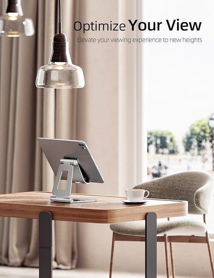 Nulaxy Aluminum Dual Foldable iPad Stand, Fully Adjustable Desktop Tablet Holder, Tablet Accessories for Office Kindle Compatible with Mobile Devices iPad Pro/Air/Mini, iPhone Pro/Max/Plus, Silver