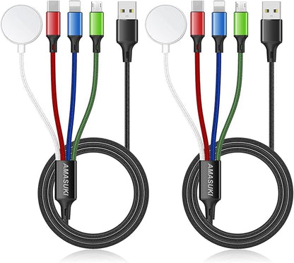 2Pack Multi Charging Cable for Apple Watch Charger 4 in 1 Travel Essentials Camping Essentials USB C/L/Micro Port Compatible with iWatch Series 10-1/iPhone 16/15/Galaxy Android-4FT