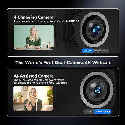 EMEET Piko+ Webcam 4K, World's 1st Dual-Camera AI-Powered 4K Camera, 1/2.55'' Sony Sensor, 3 Mics&3 Sound Modes, Panda Magnetic Privacy Cover, USB C-C&C-A, Ideal for Livestreamers and Content Creators