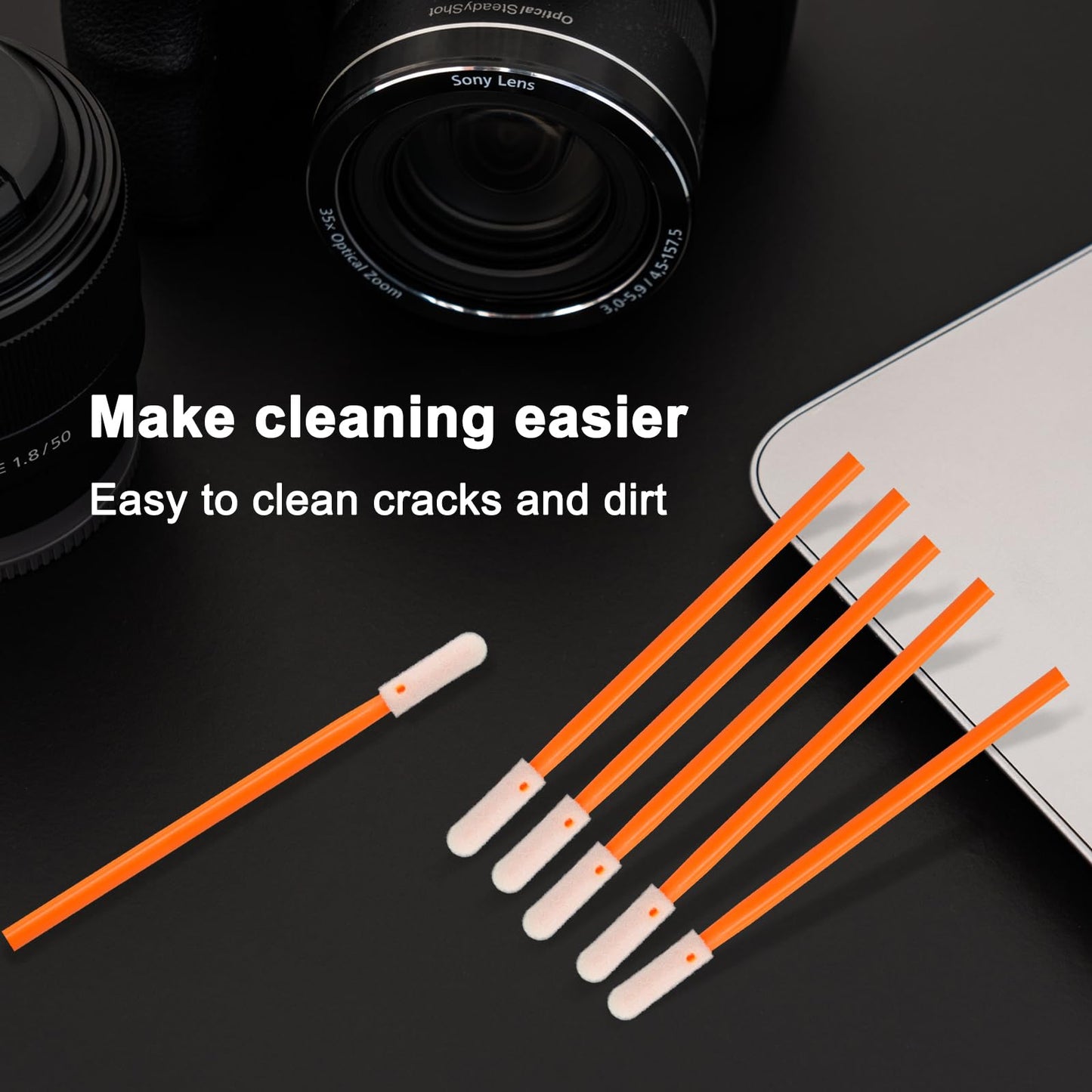wellgler Wellgler's Foam Cleaning Swabs, Multi-Purpose Cleanroom Foam Tip Cleaning Swab Kitip Cleaning Swab Kit (orange100)