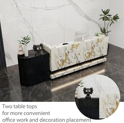 Front Desk Reception Counter - Lockable Storage & Keyboard Tray | Reception Desk with Counter, Customizable Large Counter Table (Grey+White, 88'')