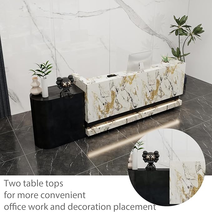 Front Desk Reception Counter - Lockable Storage & Keyboard Tray | Reception Desk with Counter, Customizable Large Counter Table (Black+White, 100'')
