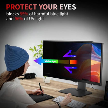 Magnetic 27 Inch Computer Privacy Screen Filter, Hanging Computer Screen Privacy Shield for 16:9 Monitor Removable Anti Blue Light Glare Eye Protection