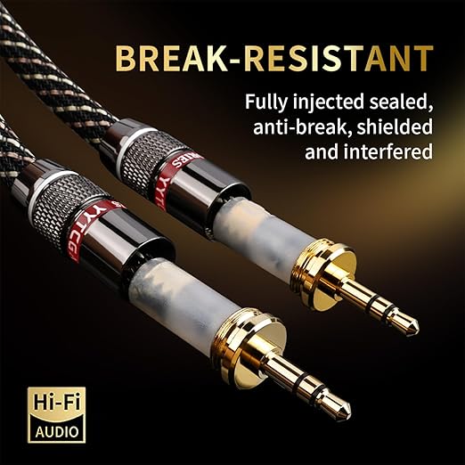 Audiophile HiFi Audio Cable–3.5mm to 3.5mm,6N OFC Core,24K Gold-Plated Plugs,with Nylon Braid,AUX Cable,Compatible with Phone,MP4,Speakers,Amplifiers,TV(6.56ft/2m)