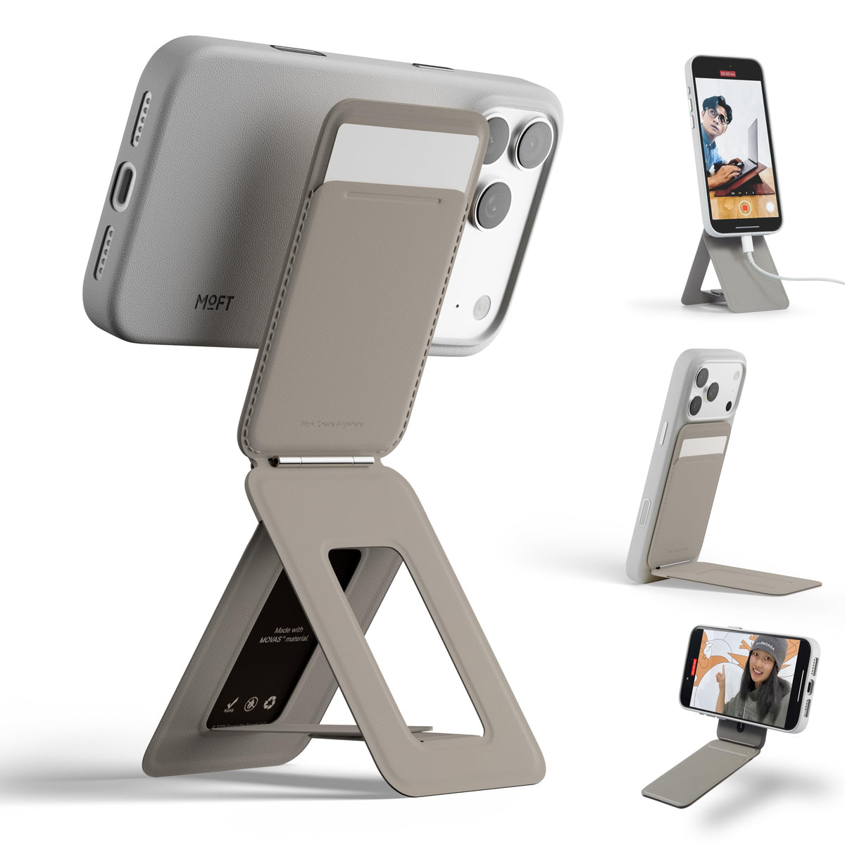 MOFT Phone Stand, Magnetic Phone Tripod Stand Stain-Resistant MOVAS Leather & Angle Adjustment & Strong Magnets Tripod for iPhone 18 Pro & 18 Pro Max & 17-12 Series (Included Metal Ring)-Sunset