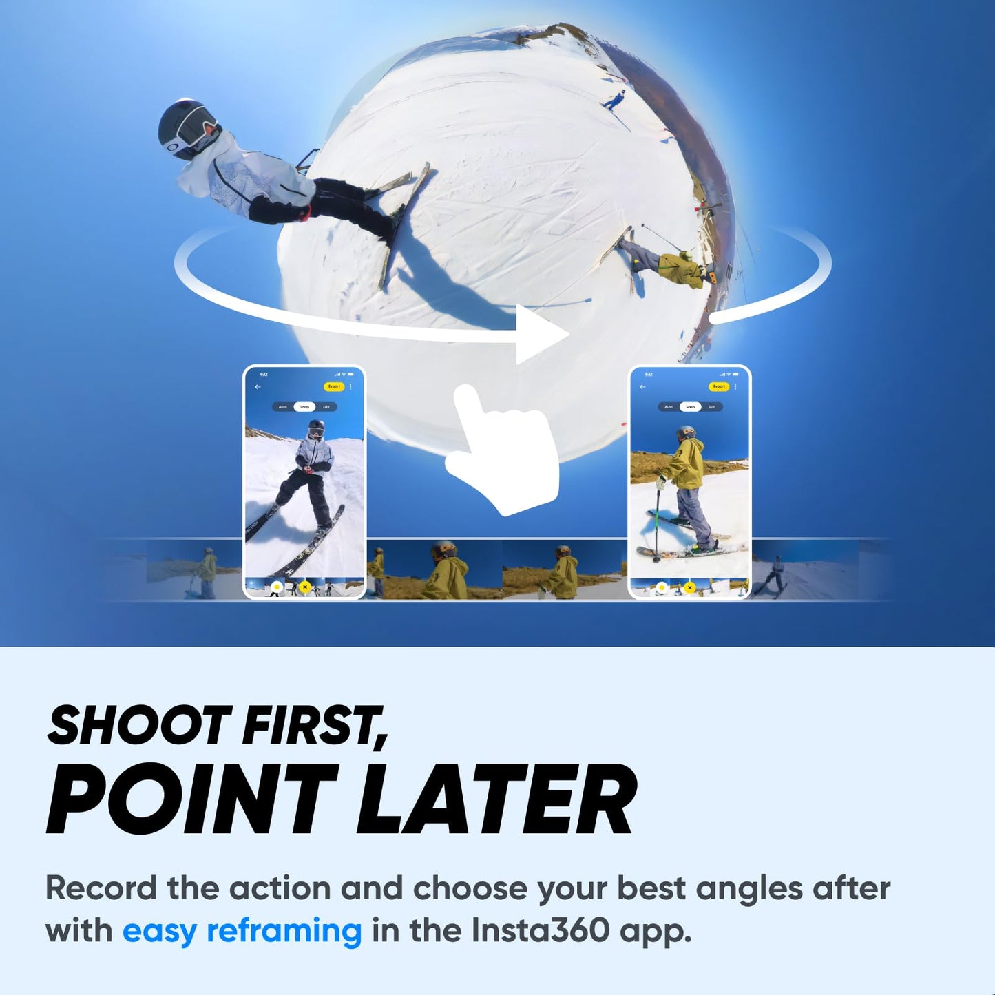 Insta360 X3 Snow Kit (New Version) - 360 Action Camera with 5.7K 360 Active HDR Video, 4K Single-Lens Camera, Waterproof, FlowState Stabilization, 2.29" Touchscreen, AI Editing, Wintersports