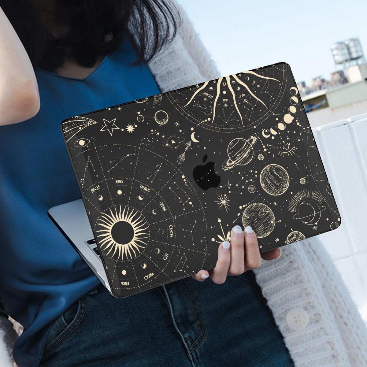 LCMOCICO for MacBook Air 13 inch M1 Case 2021 2020 2019 2018 (Model M1 A2337 A2179 A1932) with Touch ID & Retina Display, Crystal Black Printed Pattern Hard Shell Case Keyboard Cover, Constellation
