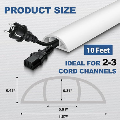 Floor Cord Cover for Wires on Floor Self Adhesive Cord Hider Floor Cable Management Wire Covers for Cords Protector Prevent Cable Trips Cord Cavity W 0.51" x H 0.31", White, 10Ft