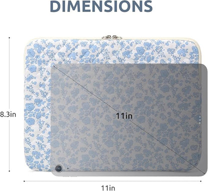 Puffy Laptop Sleeve 13-15.6 Inch Cute Quilted Laptop Protective Case Padded Floral Computer Sleeve for MacBook (B-Blue, 11 Inch)