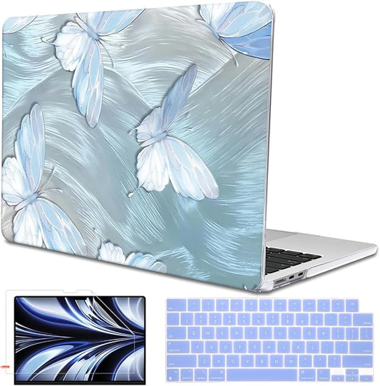 for MacBook Air 13.6 inch Case M4 2025 A3240 2024 M3 A3113 M2 A2681 2022 2023,Crystal Clear Printed Pattern Plastic Hard Shell Cover for 2025 MacBook Air 13 M4 Touch ID, Tin Foil Butterfly