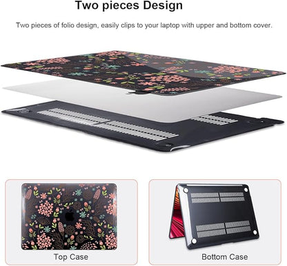 for MacBook Air 13 inch Case 2021 2020 2019 2018 Release M1 A2337 A2179 A1932, Pritned Pattern Plastic Hard Case Cover for MacBook Air 13.3" Retina Display Touch ID, Seamless Flower Black