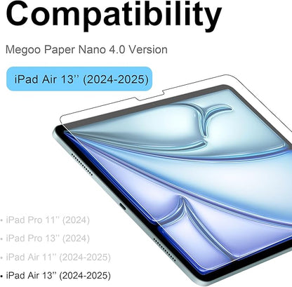 Megoo Paper Glass Screen Protector for iPad Air 13 Inch M2-M3(2024-2025 6/7th Gen),Anti-Glare/Writing Like on Paper/Matte Tempered Glass/Protective Case Compatible, 2-Pack