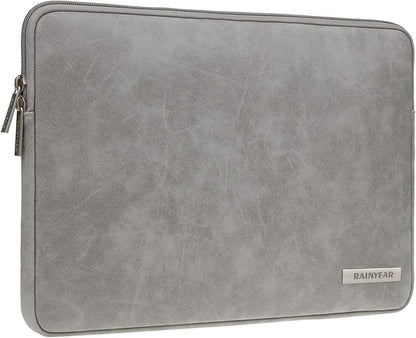 RAINYEAR 15.6 Inch Laptop Sleeve Protective Case PU Suede Leather Zipper Padded Cover Water Resistant Carrying Bag Compatible with 15.6" Notebook Computer Chromebook(Gray)