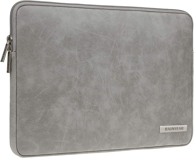 RAINYEAR 13 Inch Laptop Sleeve PU Suede Leather Case Protective Cover Water Resistant Carrying Bag Compatible with 13.3 Notebook Computer Chromebook,14" MacBook M1 M2 M3 M4,13.5 Surface Laptop(Gray)