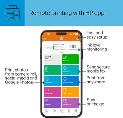 HP DeskJet 4227e Wireless All-in-One Color Inkjet Printer, Scanner, Copier, Best-for-Home, 3 Months of Instant Ink Trial Included (6W7F0A)