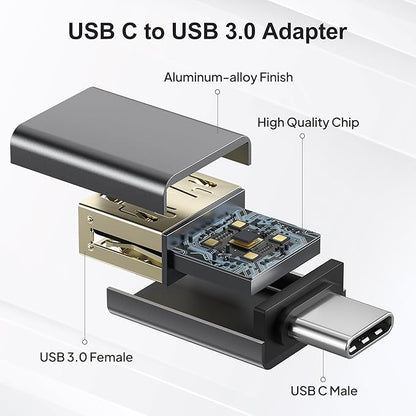 Elebase USB C to USB Adapter 4Pack,USBC Male to USB 3.0 Female MacBook Pro Air Adapter,Type C Thunderbolt 3 OTG Converter for Flash Thumb Drive,iPad mini,Mac,Apple iPhone 16 16e 15,Samsung S25 S24