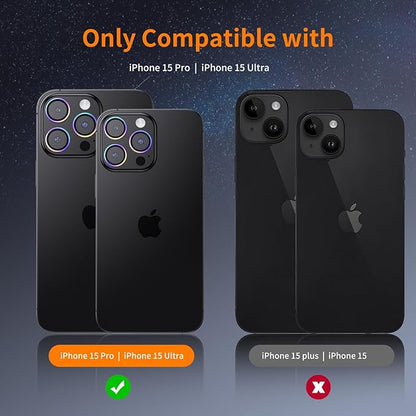 Hoerrye for iPhone 15 Pro Max/iPhone 15 Pro Camera Lens Protector [3+1] [Keep Lens Original Design] 9H Tempered Glass Camera Cover Screen Protector,Colorful Titanium