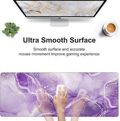 Watercolor Purple Marble Desk Mat,Large Violet Marble Texture Gaming Keyboard Mouse Pad,Non-Slip Rubber Base Desk Pad Thick Stitched Edges Waterproof Mousepad Mouse Mat 31.5"x11.8"