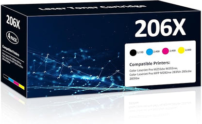 206X Toner Cartridges High Yield 4 Pack Compatible for HP 206X 206A Set for HP Color Laserjet Pro M255dw M255nw MFP M283fdw M283cdw M282nw M283fdn Printer(Black/Cyan/Yellow/Magenta)