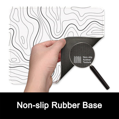 ITNRSIIET Mouse Pad with Stitched Edge Premium Textured Smooth Precise Operation Waterproof Washable Non-Slip Rubber Base Desktop Protection Mat, 10.2×8.3×0.12 inches, Topographic Contour White