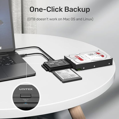 Unitek USB C to IDE and SATA Converter External Hard Drive Adapter Kit for Universal 2.5/3.5 HDD/SSD Hard Drive Disk, One Touch Backup Function, Included 12V/2A Power Adapter
