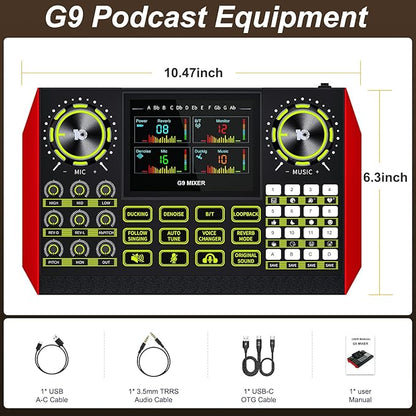 Audio mixer, suitable for live streaming, singing, and gaming on computer/phone; soundboard for 3.5mm condenser microphone; podcast mixer with live sound card, noise reduction, and one-touch mute