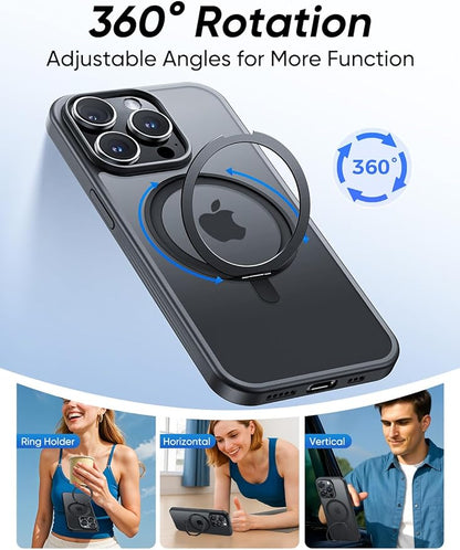 MAGIC JOHN 360° Rotatable Magnetic Invisible Stand for iPhone 15 Pro Case [Camera Control Button] [Compatible with MagSafe] 16FT Shockproof for iPhone 15 Pro Case with Kickstand, Black
