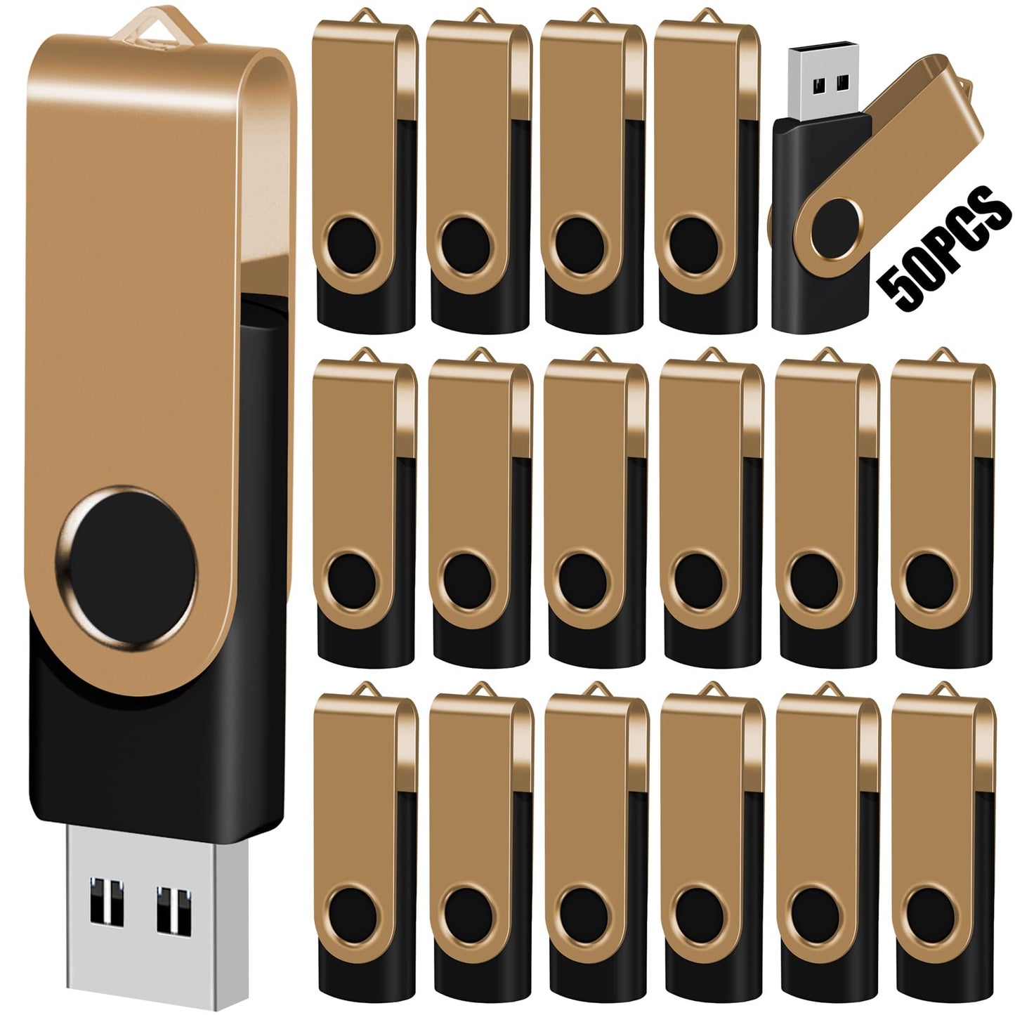 16GB 50-Pack USB Flash Drives Bulk EASTBULL USB 2.0 Thumb Drive,Gold