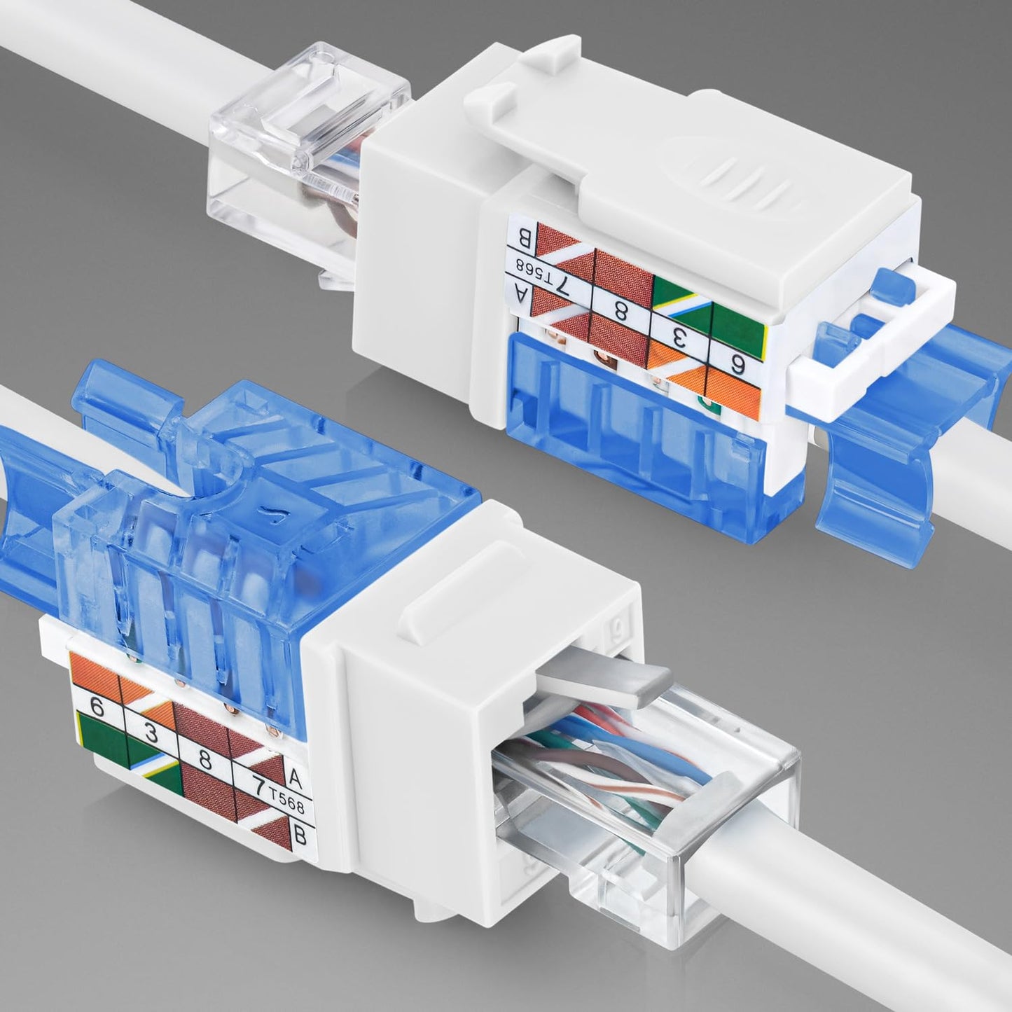 Everest 45 Degree RJ45 Cat5e Keystone Jacks Slim Profile 10-Pack White