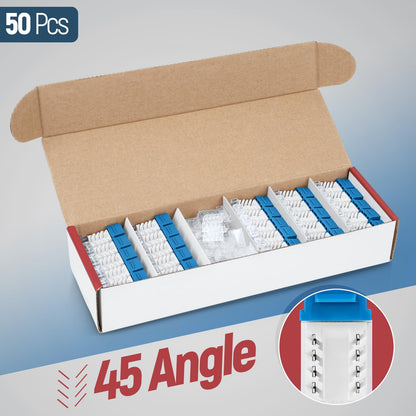 Everest 45 Degree RJ45 Cat6 Keystone Jacks Slim Profile 50-Pack Blue