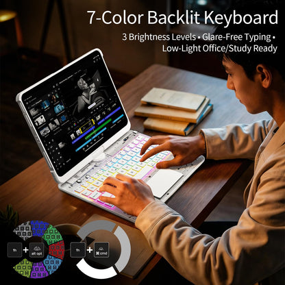 Uminy Clear Keyboard Case for iPad Air 13 & Pro 12.9, 360° Rotation, White