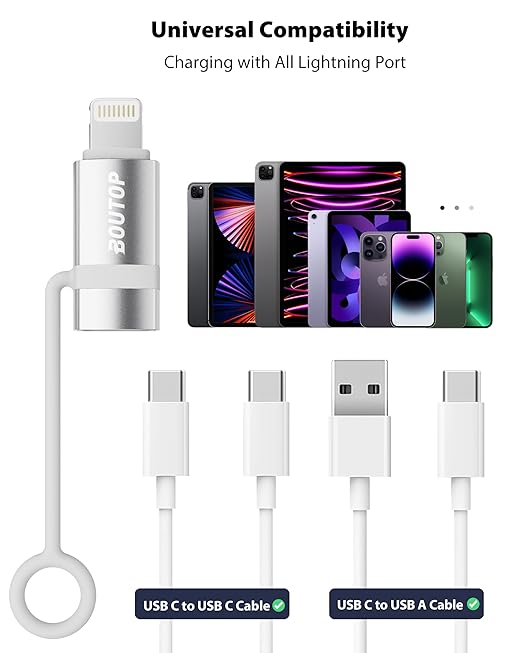 [MFi Certified] 36W USB C to Lightning Adapter, Support PD Fast Charging Compatible with iPhone iPad Airpods, with Anti-Lost Holder Silver -2 Pack