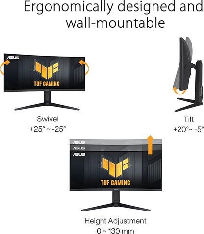 ASUS TUF Gaming 34” 1440P 1500R Curved Monitor (VG34VQL3A) - QHD (3440 x 1440), 180Hz, 1ms, Extreme Low Motion Blur, Freesync Premium Pro, 125% sRGB, DisplayHDR 400, Height Adjustable, 3 year warranty