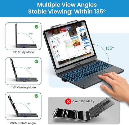 typecase Touch Case with Keyboard for iPad Pro 13-inch(M4, 2024), iPad Air 13-inch(M3, 2025/M2, 2024) & iPad Pro 12.9(6th/5th/4th/3rd Gen), Trackpad, 360° Rotatable, 11-Colors Backlit, Space Black