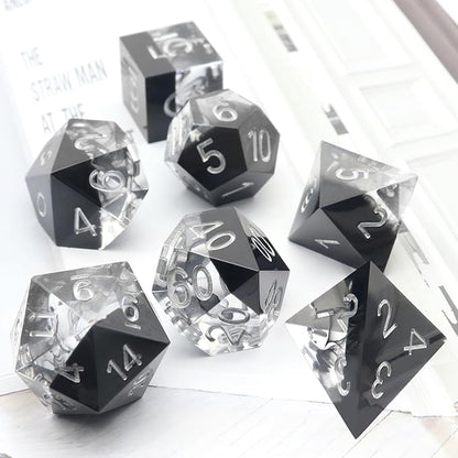 Haxtec Sharp Edge DND Dice Set Black Swirls Resin Dice with Dice Case D&D Dice for RPG Role Playing Games Compatible with Dungeons and Dragons Gifts