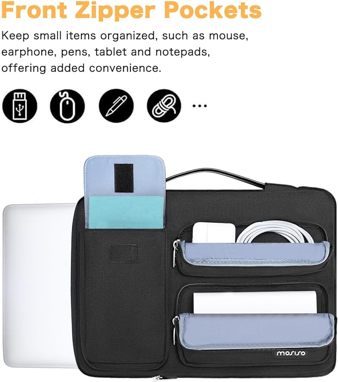 MOSISO 360 Protective Laptop Case 13 inch, Laptop Sleeve Compatible with MacBook Air 13 inch M4 M3 M2 M1 2025-2018 / Pro 13 M2 M1 2025-2016, Side Open Bag with 2 Raised&1 Flapover Pockets, Black